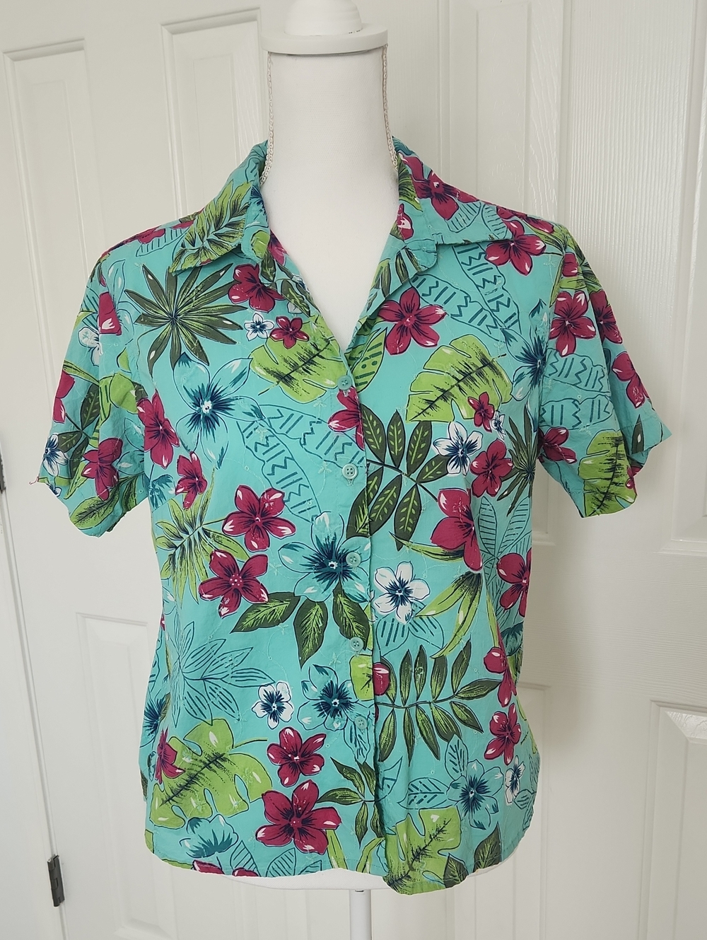 Pappagallo Petite Vintage Tropical Button Down Shirt 100% Cotton PM Retro